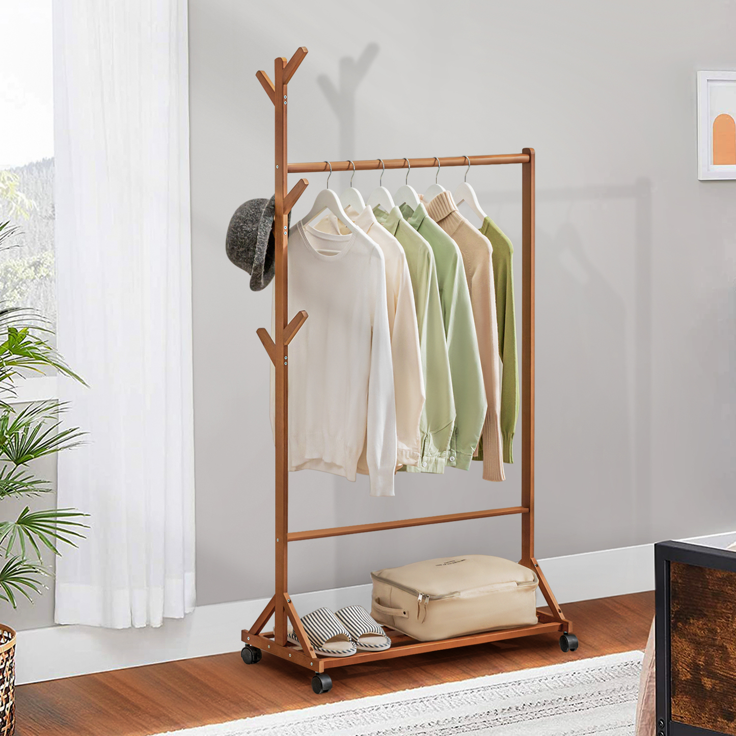 Sliding Garment Clothes Rack - Unequal Top - Brown