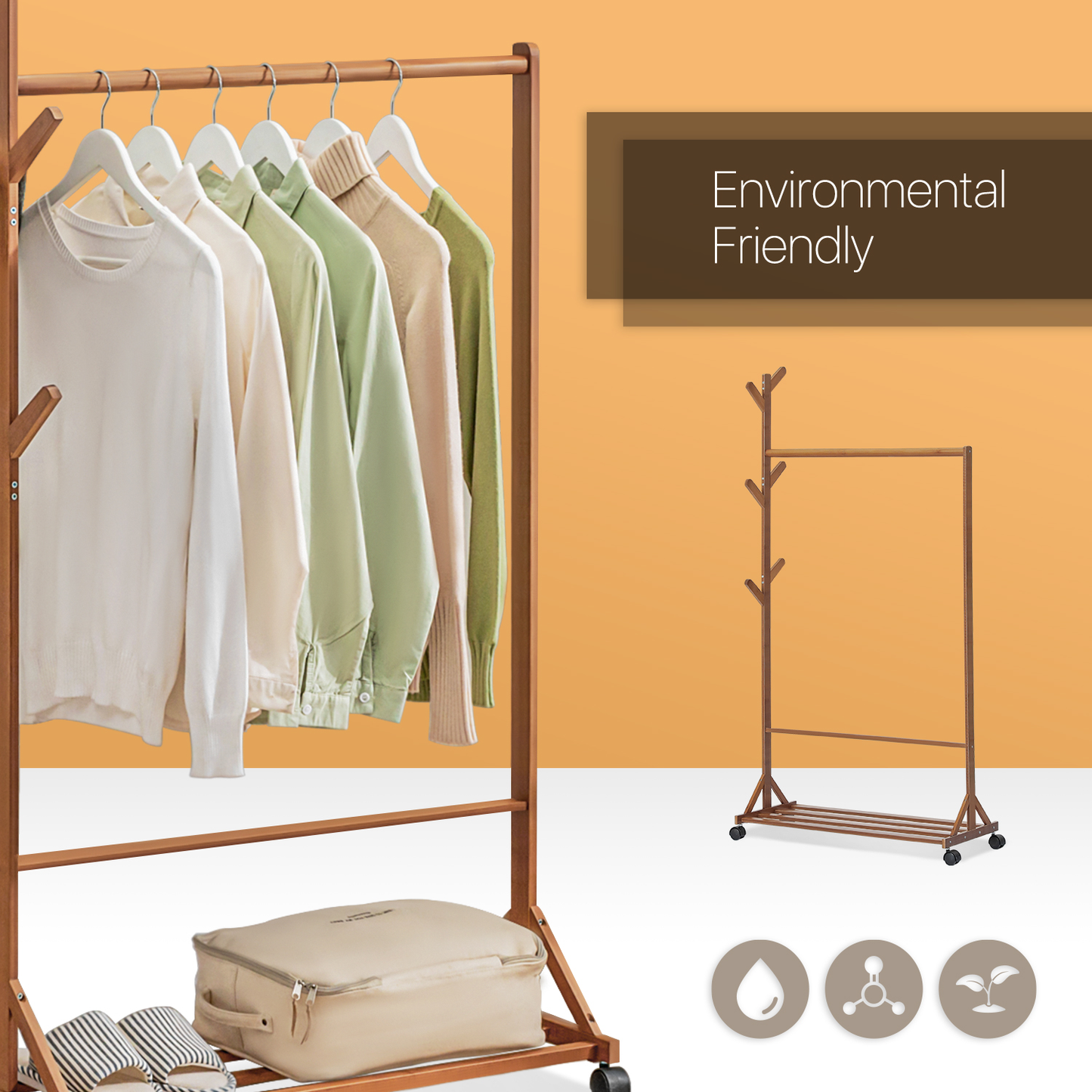 Sliding Garment Clothes Rack - Unequal Top - Brown