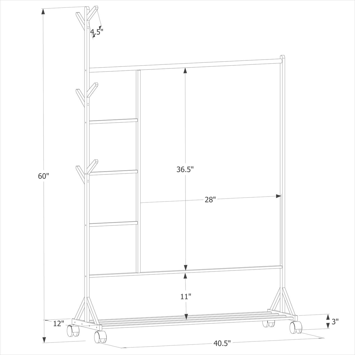 Sliding Garment Clothes Rack - with Pants Rack - Unequal Top