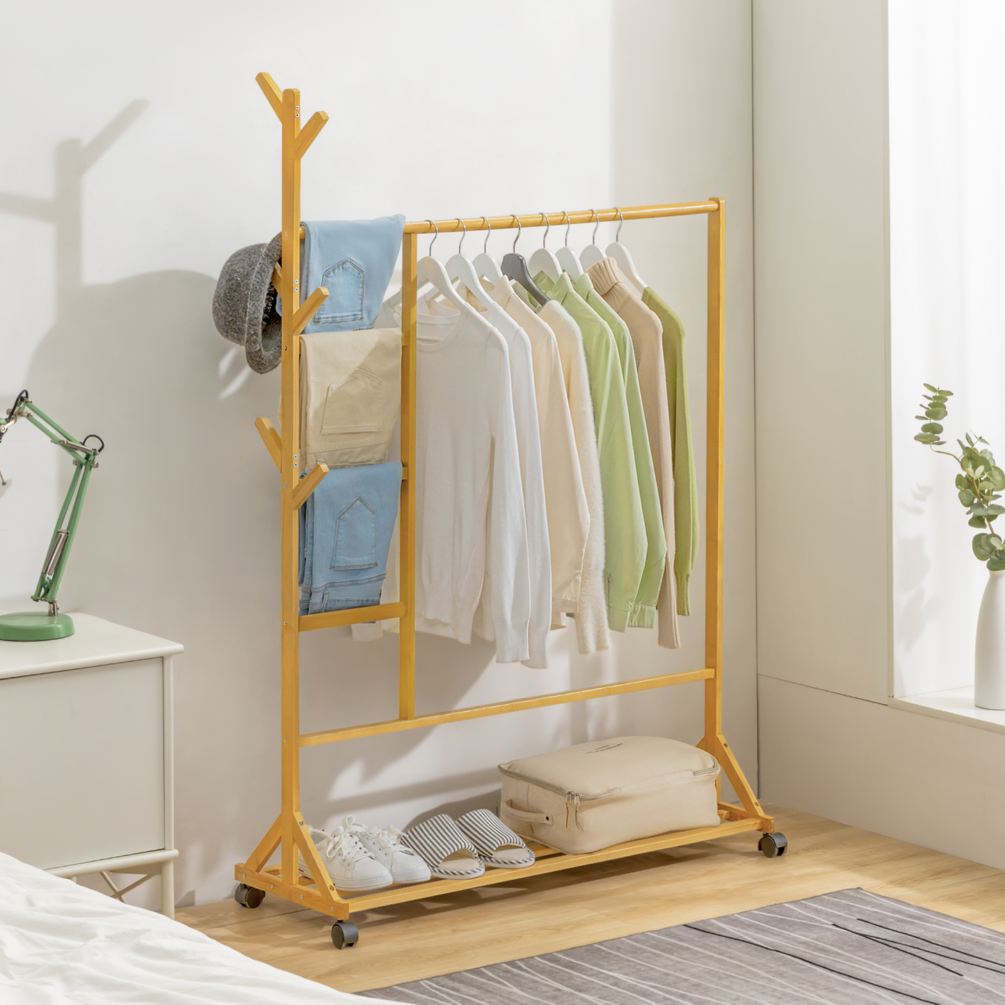 Sliding Garment Clothes Rack - with Pants Rack - Unequal Top