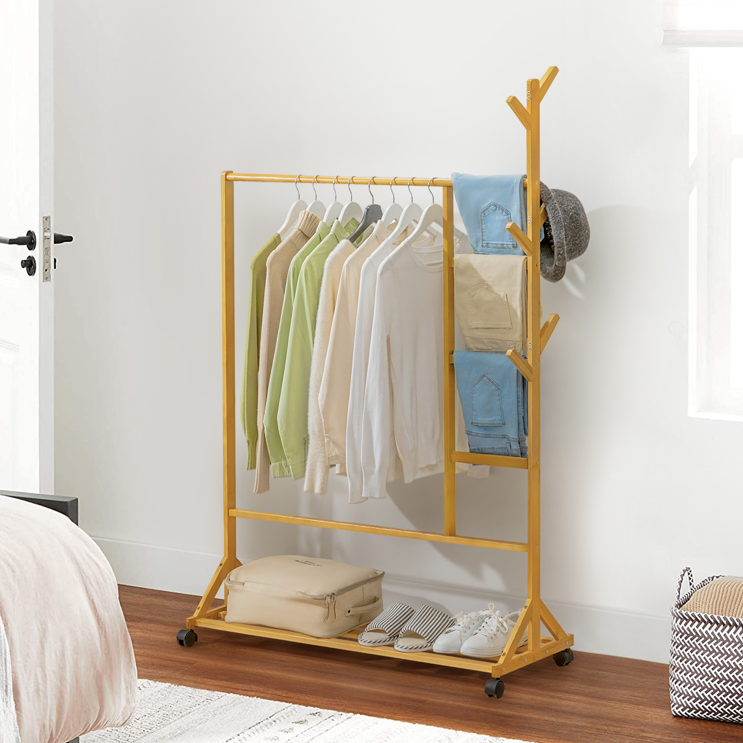 Sliding Garment Clothes Rack - with Pants Rack - Unequal Top