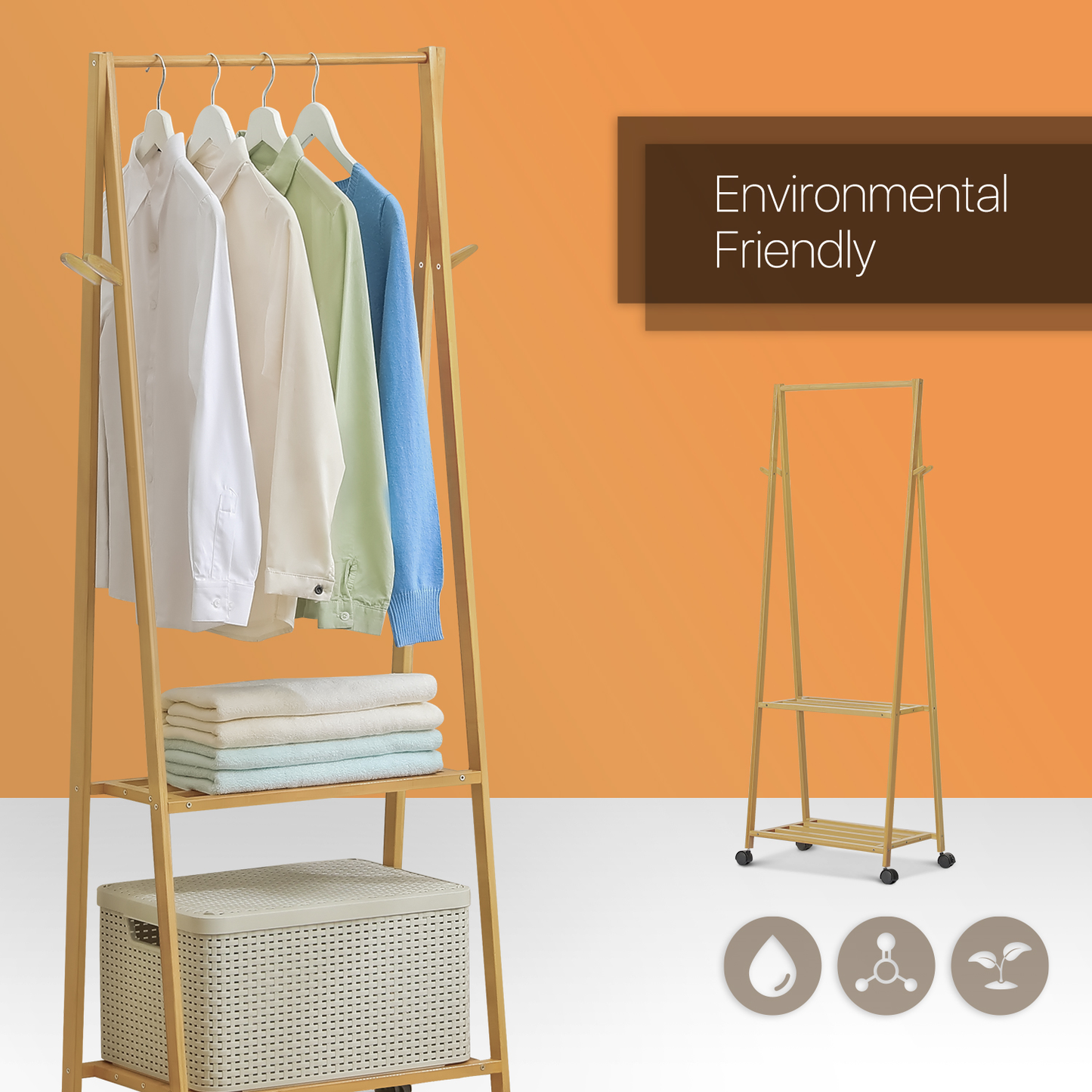Sliding A-Frame Rack Clothes Organizer - Natural
