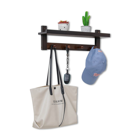 Wall Mounted Coat Hook - with Shelf - Brown