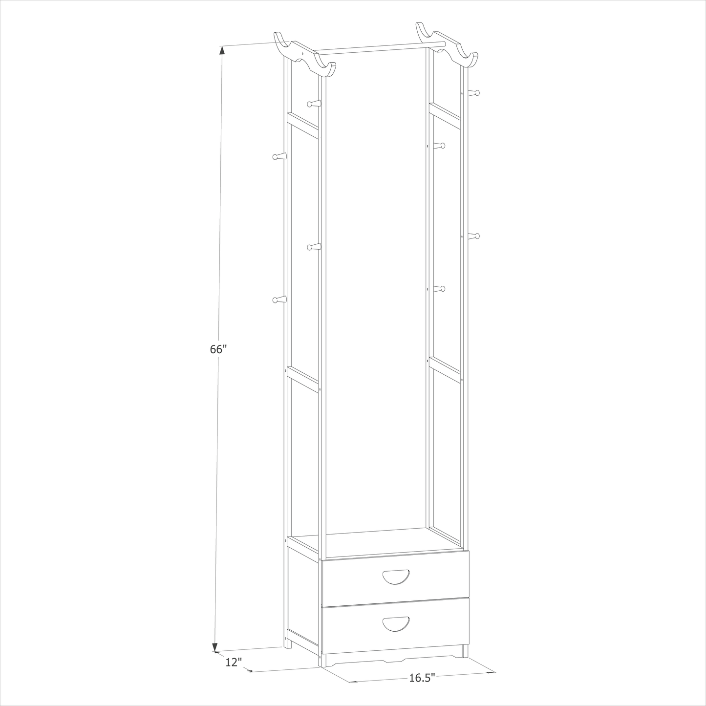 Double Drawer Garment Hanging Stand Rack - Natural