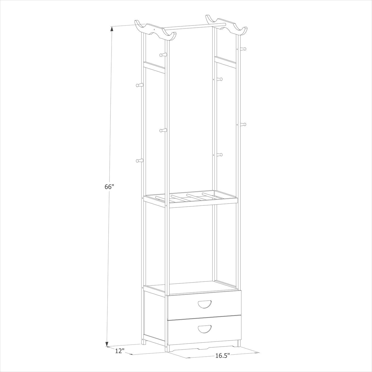 Double Drawer Garment Hanging Stand - with Pants Rack - Brown