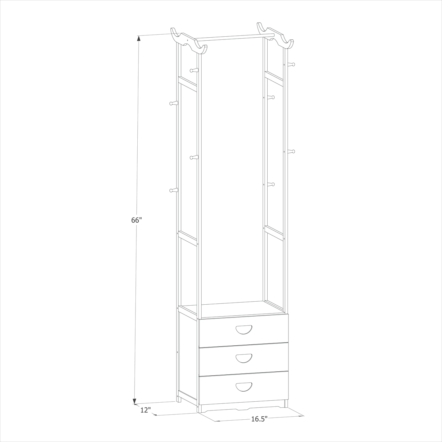 Triple Drawer Garment Hanging Stand Rack - Natural
