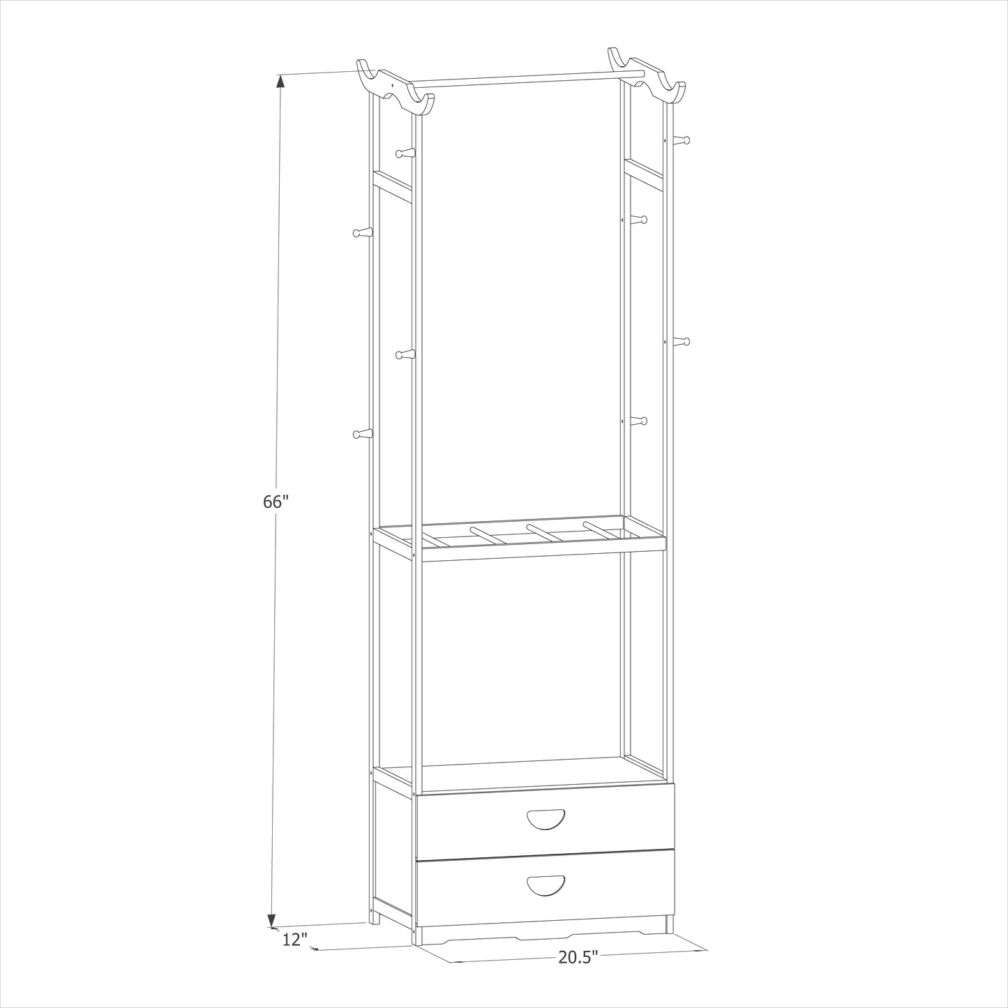 Double Drawer Garment Hanging Stand - with Pants Rack - Natural