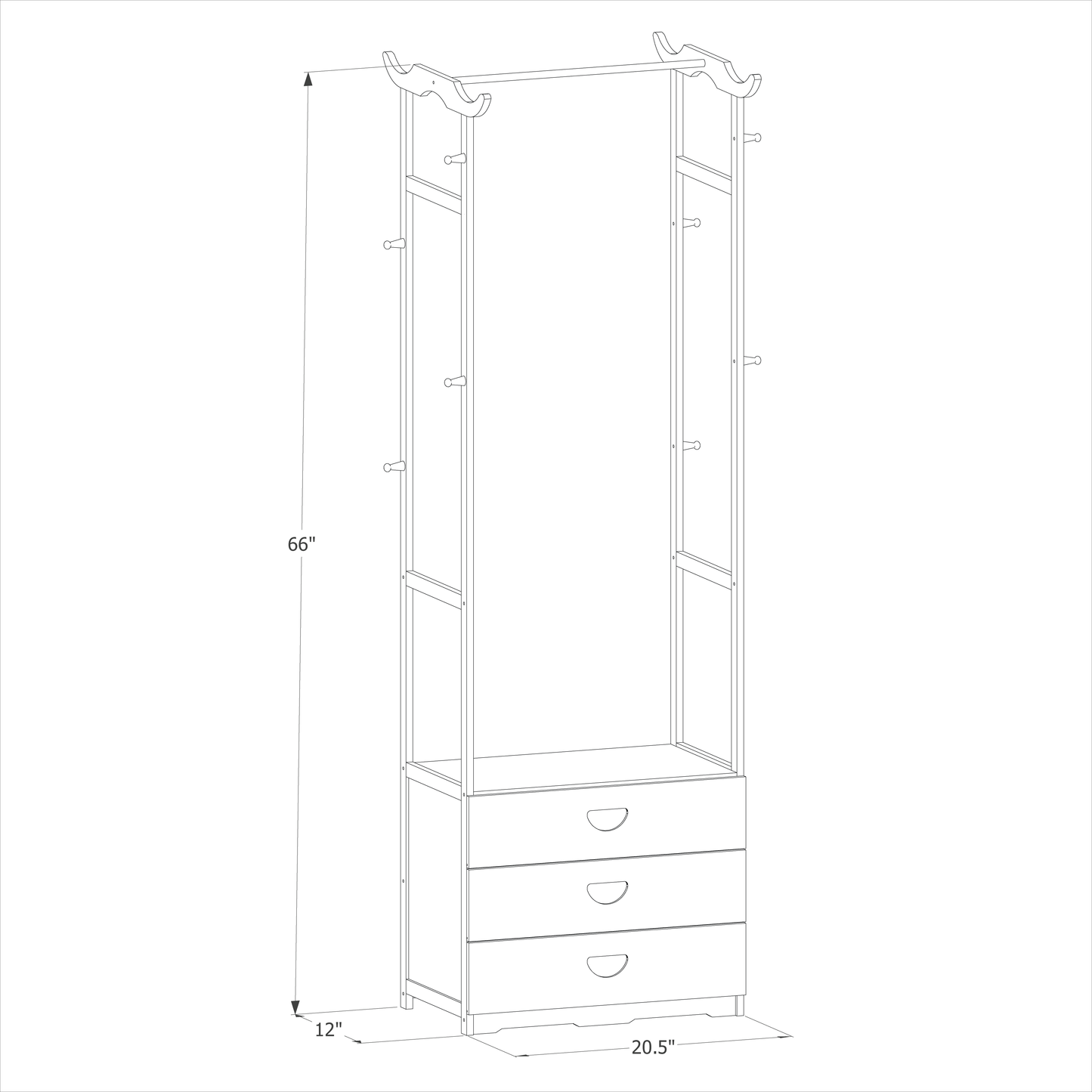Triple Drawer Garment Hanging Stand Rack - Brown