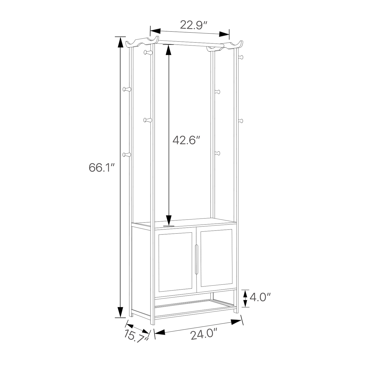 Garment Hanging Stand Rack - Double Door - with Shoes Storage