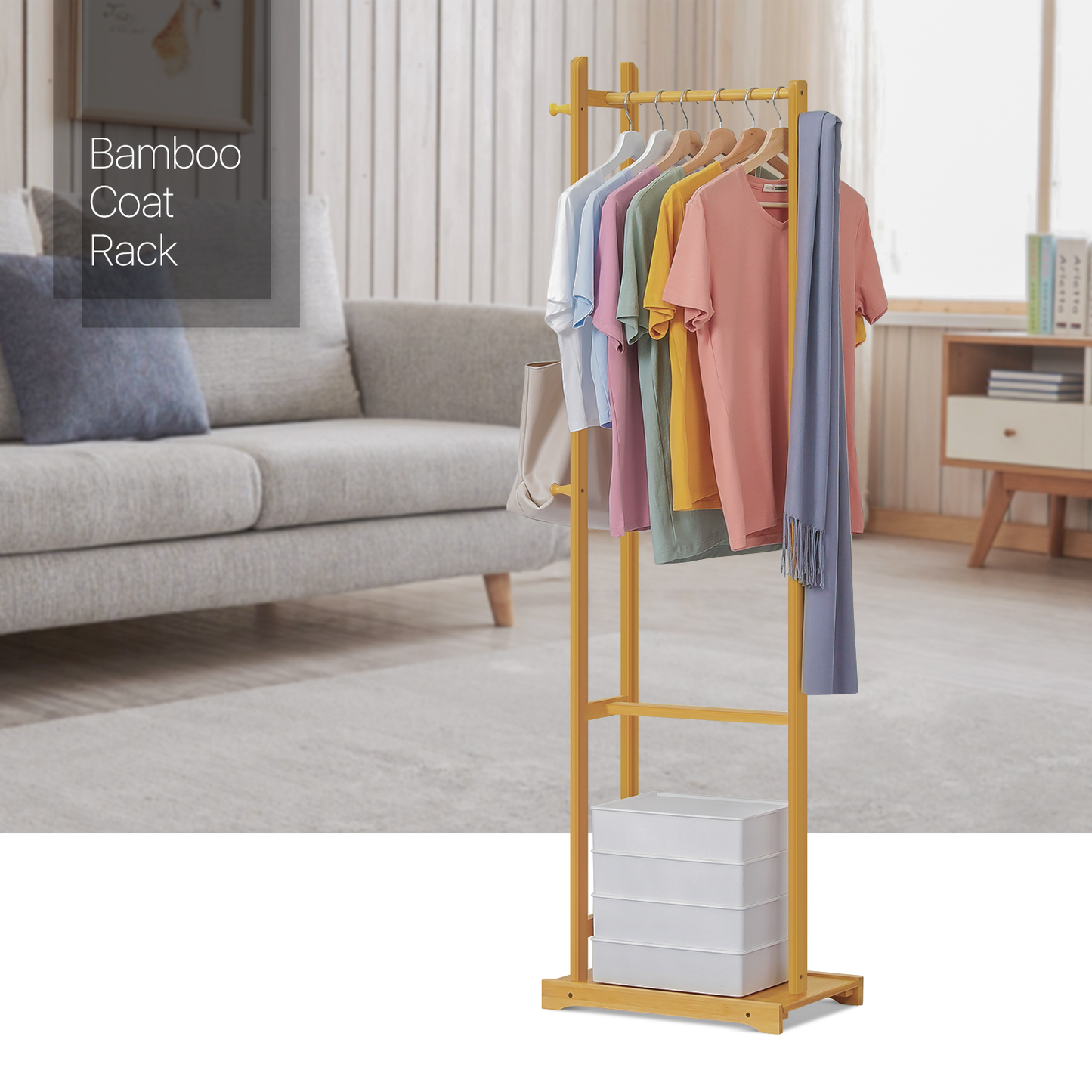 Garment Hanging Stand Rack - Single Shelf - Natural