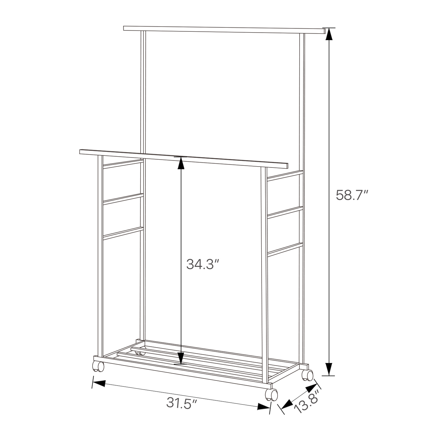 Sliding Garment Double Hanging Clothes Rack - Brown