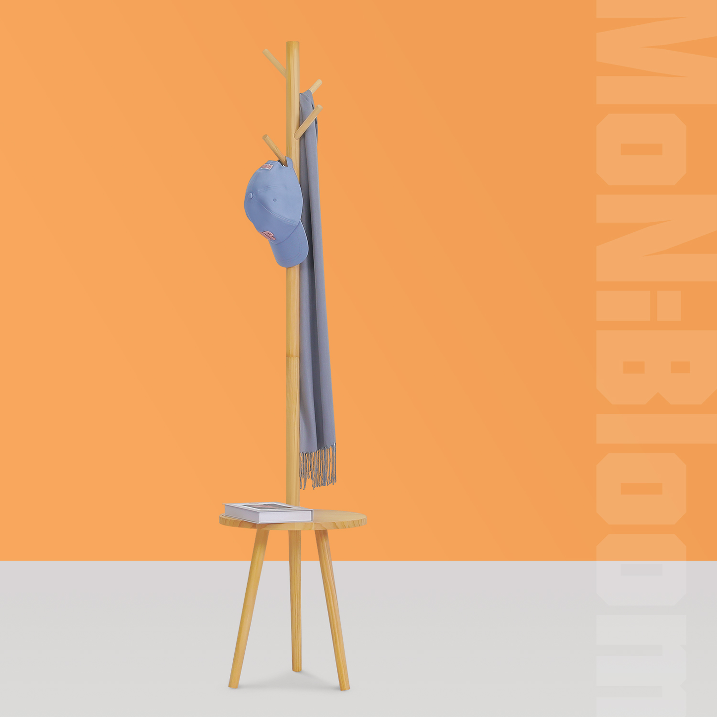Coat Tree Stand - with Round Side Table - Natural