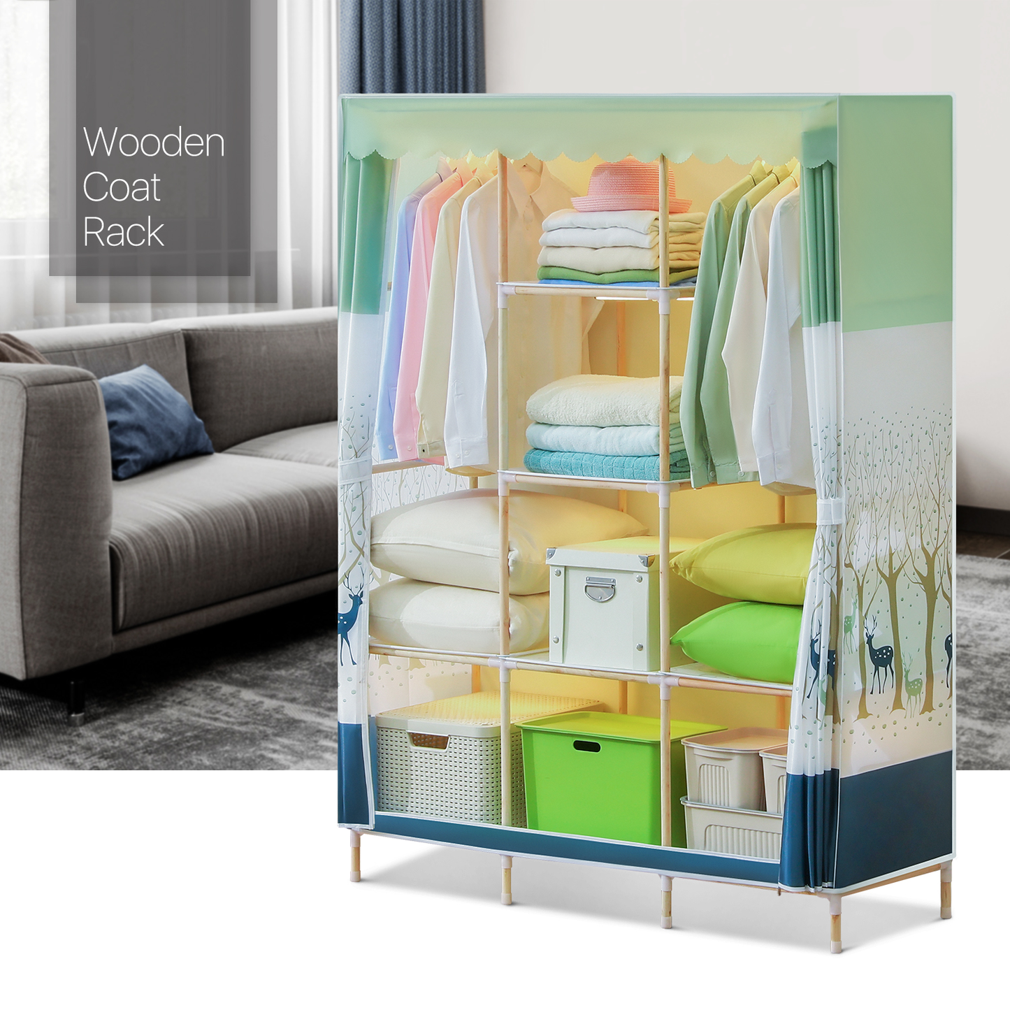 Fabric Portable Wardrobe Closet Organizer - Fawn Pattern