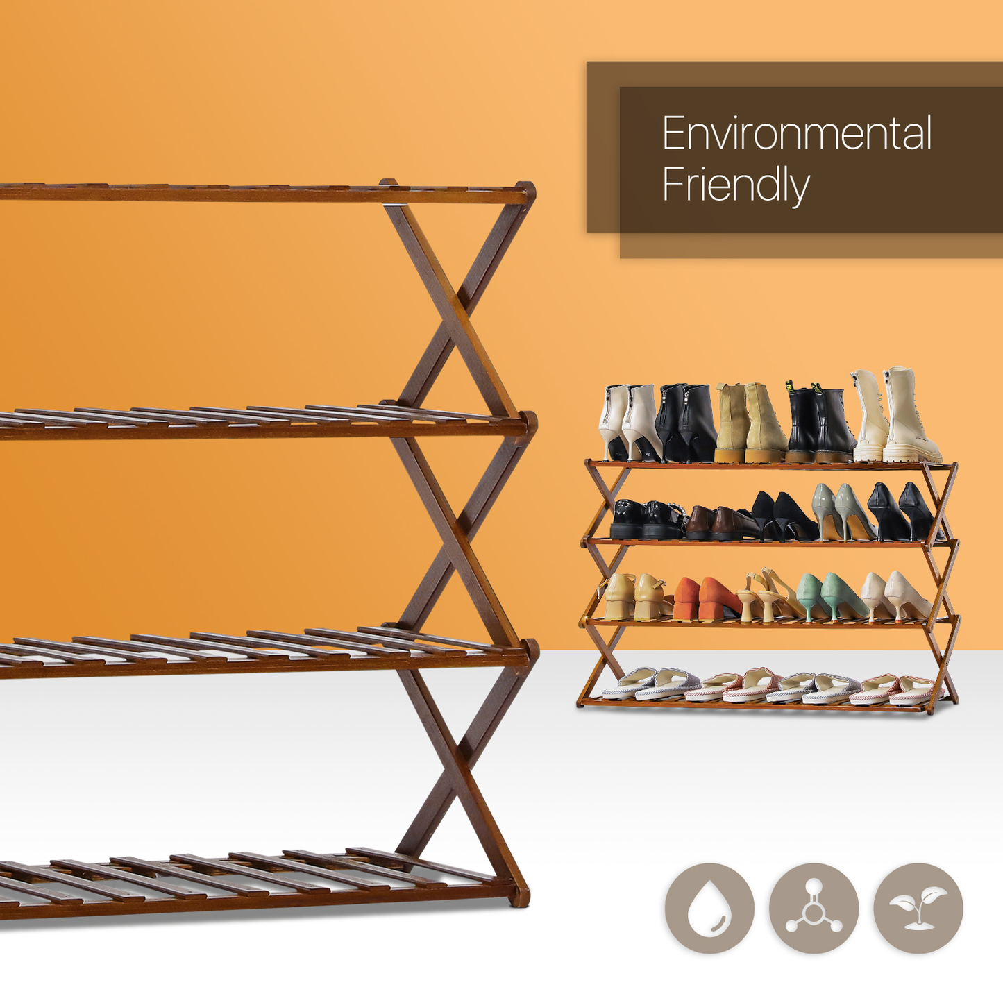 Foldable Multifunctional Shoe Rack Organizer - 4 Tier - Brown