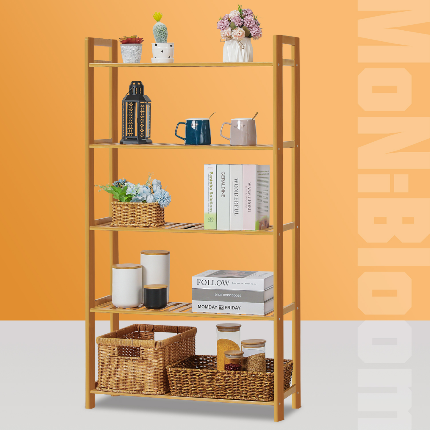 Adjustable Shoe Rack Entryway Shelf Organizer - 5 Tier - Natural