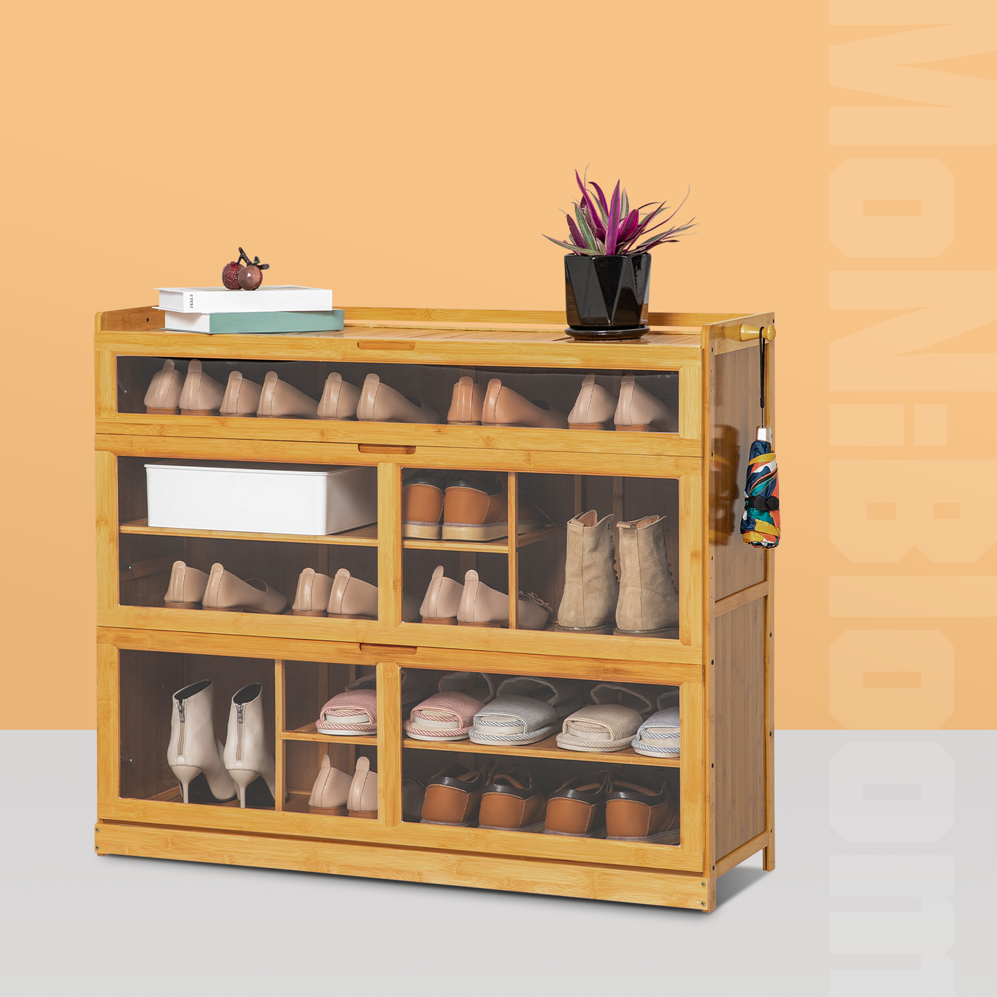 Visible Drop Down Door Shoe Organizer w/Boots Compartments - Bamboo/Acrylic - Natural