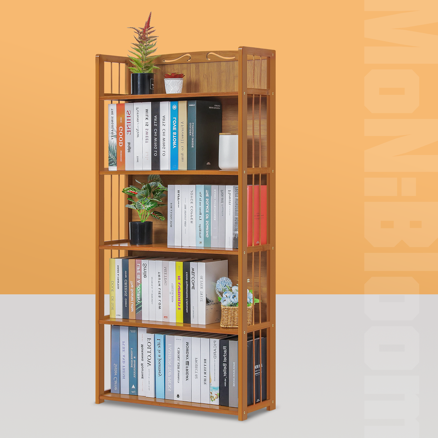 Adjustable Multi-Functional Shelving Organizer - Enclosed Back Panel - 5 Tier - Natural