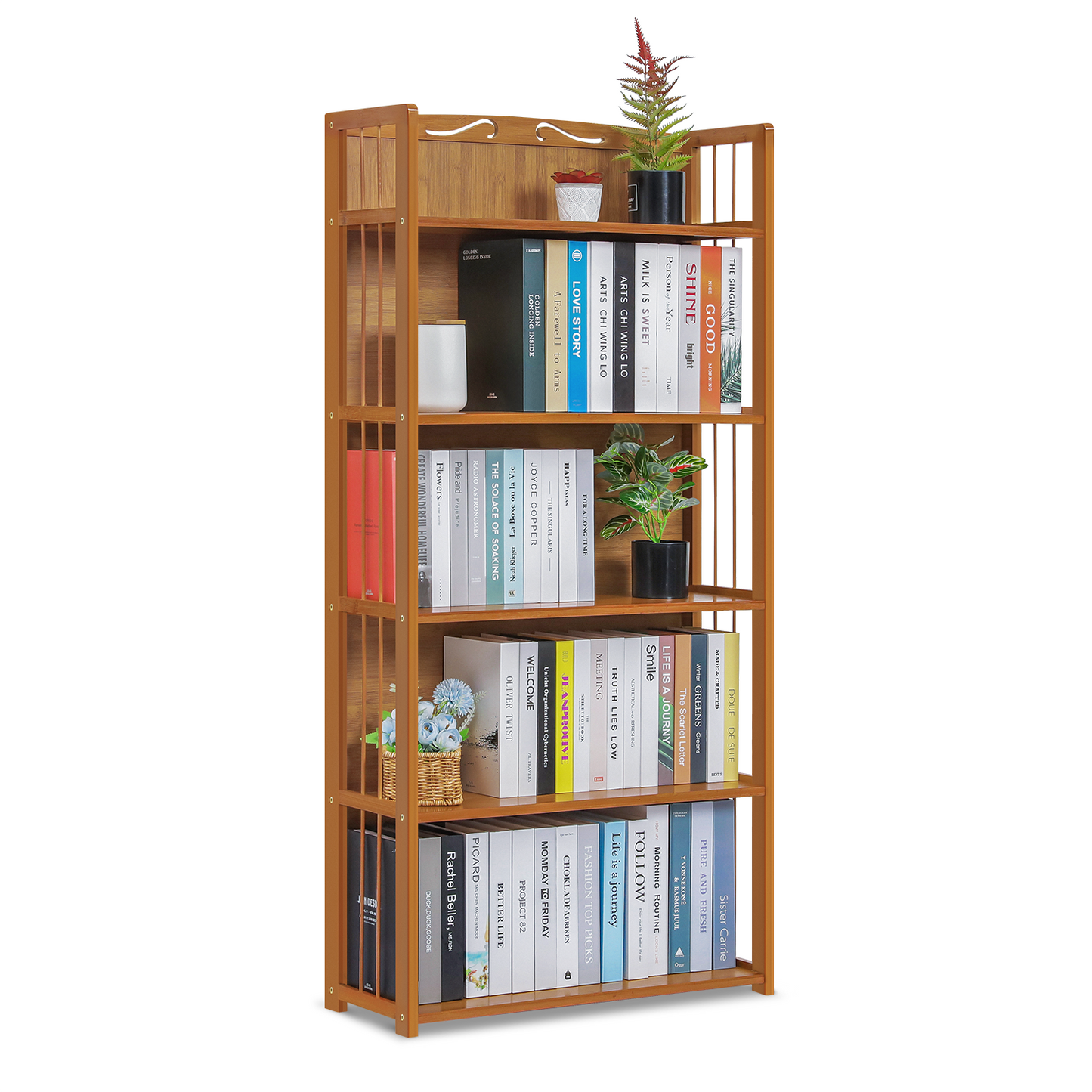 Adjustable Multi-Functional Shelving Organizer - Enclosed Back Panel - 5 Tier - Natural