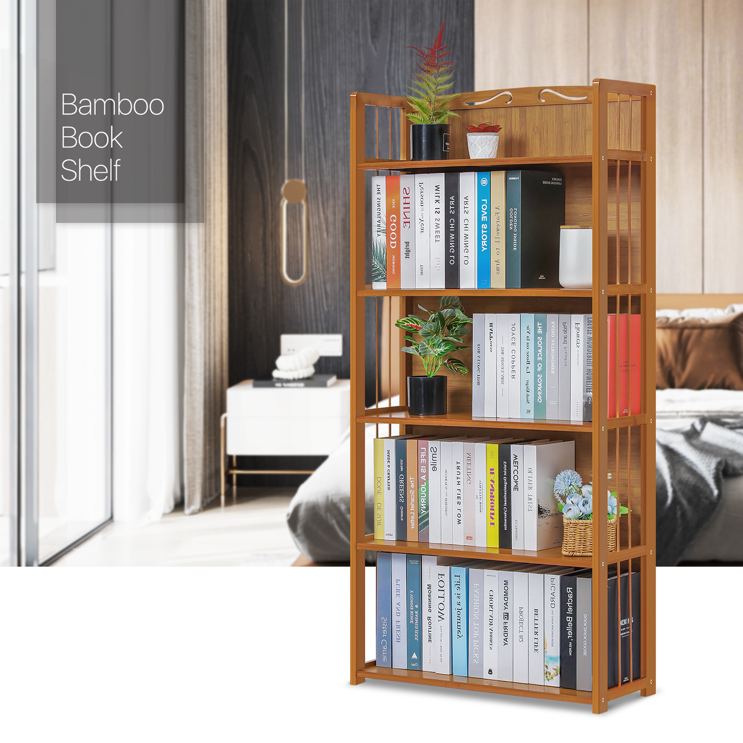 Adjustable Multi-Functional Shelving Organizer - Enclosed Back Panel - 5 Tier - Natural