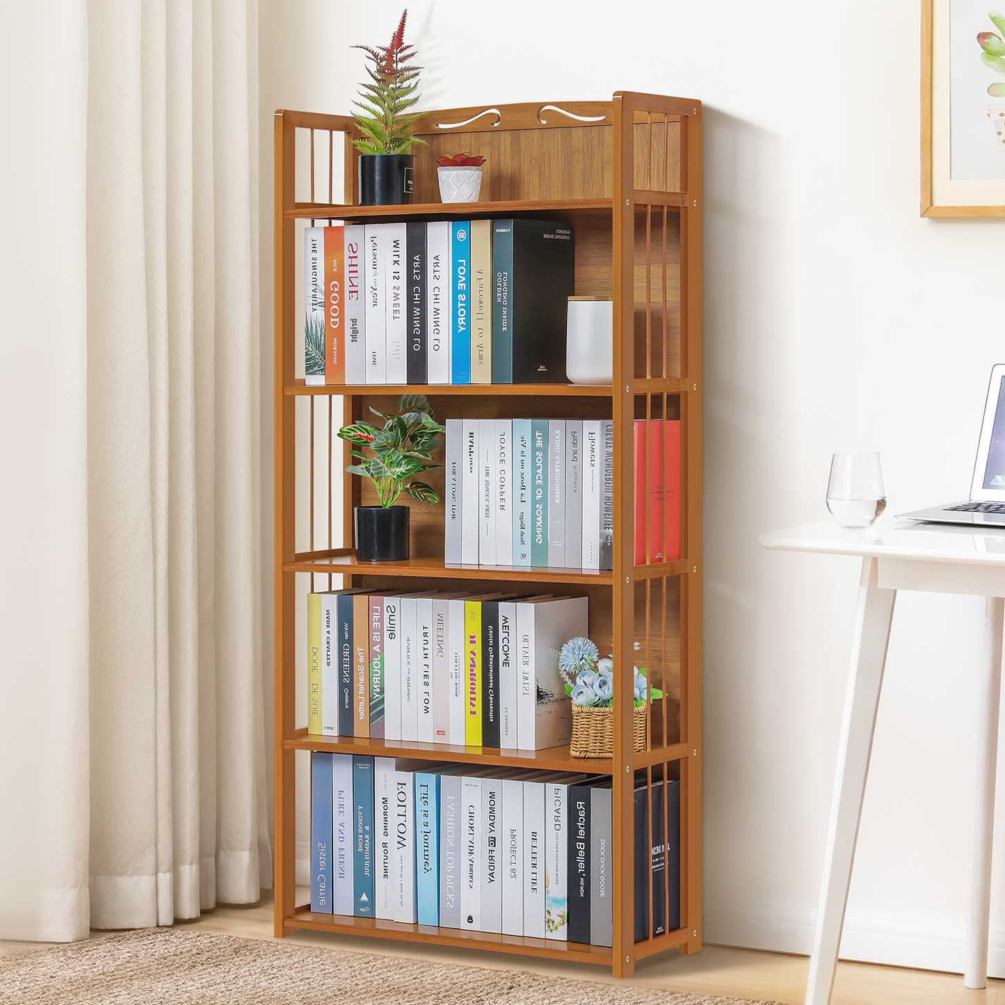 Adjustable Multi-Functional Shelving Organizer - Enclosed Back Panel - 5 Tier - Natural