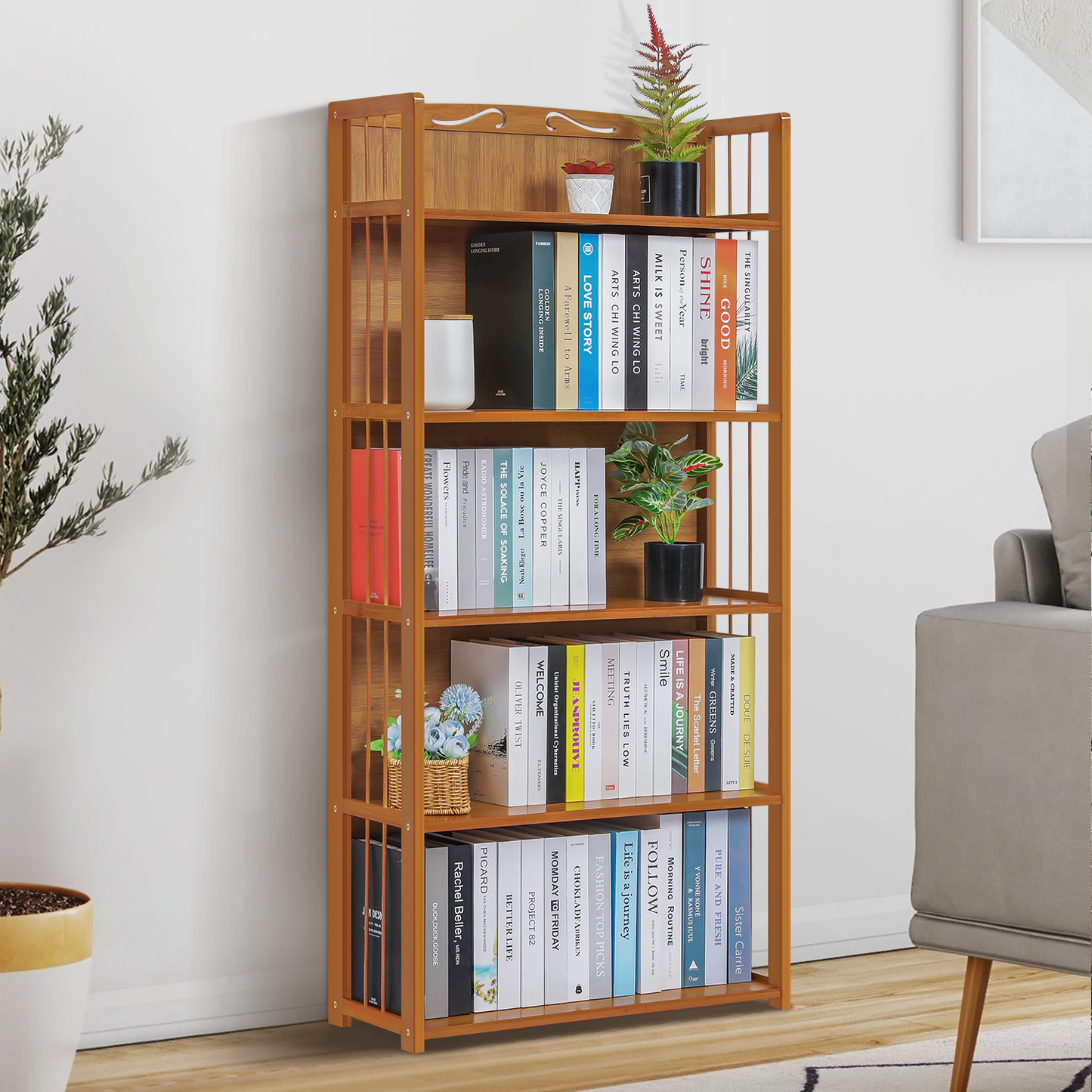 Adjustable Multi-Functional Shelving Organizer - Enclosed Back Panel - 5 Tier - Natural