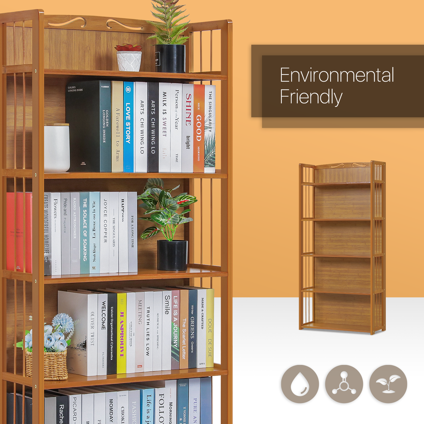 Adjustable Multi-Functional Shelving Organizer - Enclosed Back Panel - 5 Tier - Natural