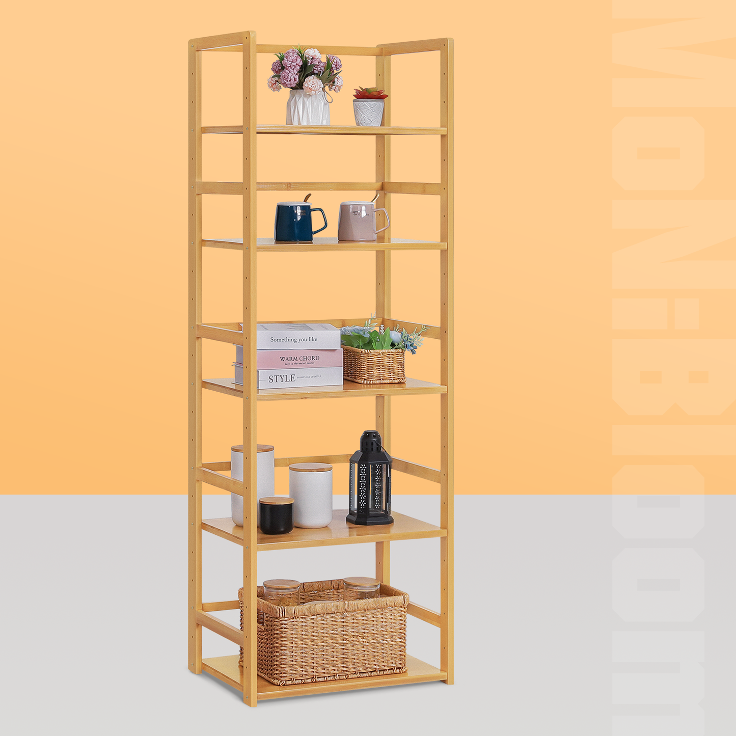 Adjustable Stand Alone Multi-Functional Shelf - 5 Tier - Natural