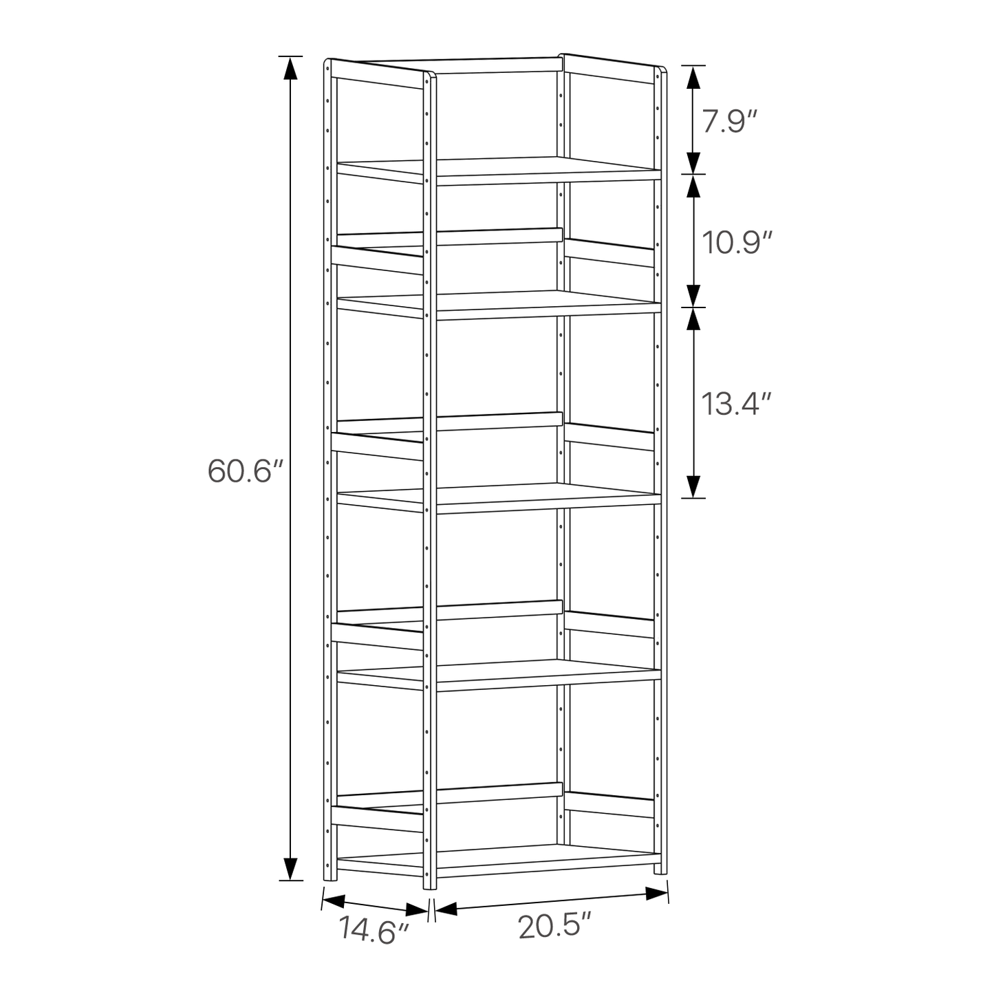 Adjustable Stand Alone Multi-Functional Shelf - 5 Tier - Natural