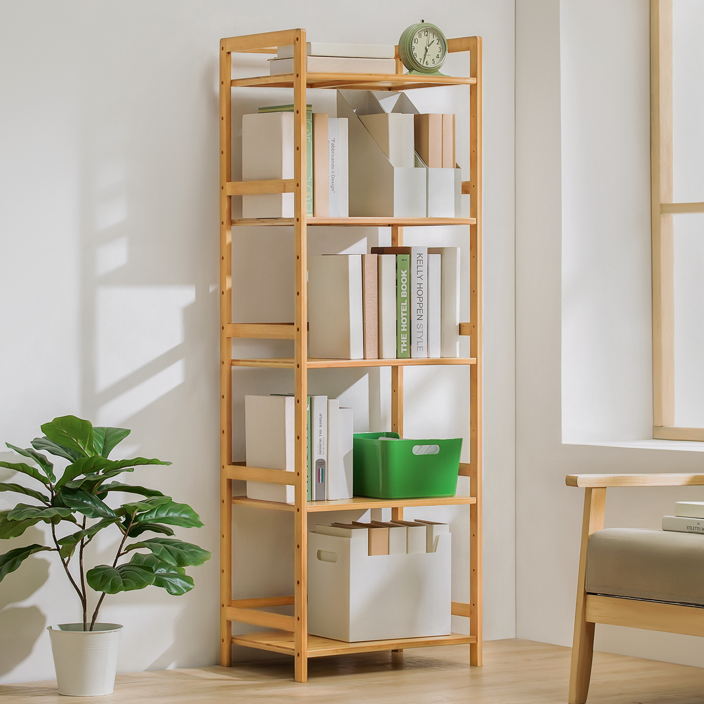 Adjustable Stand Alone Multi-Functional Shelf - 5 Tier - Natural