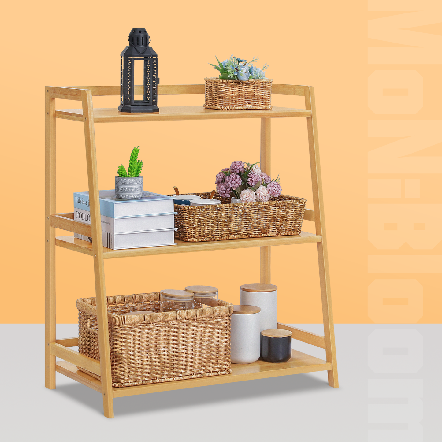 Adjustable Trapezoid Stand Alone Multi-Functional Shelf - 3 Tier - Natural