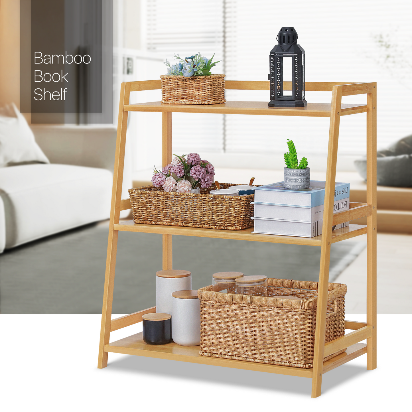 Adjustable Trapezoid Stand Alone Multi-Functional Shelf - 3 Tier - Natural