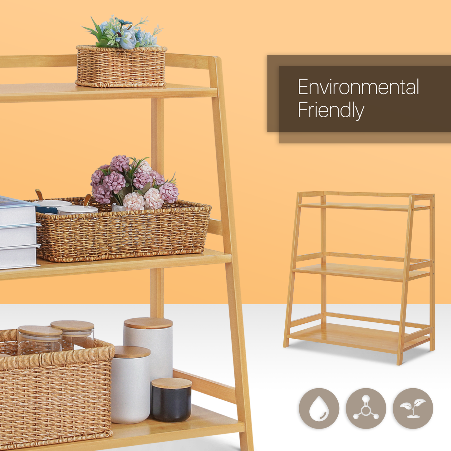 Adjustable Trapezoid Stand Alone Multi-Functional Shelf - 3 Tier - Natural