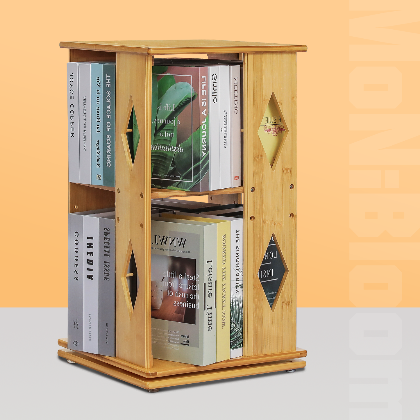360° Swivel Bookshelf - Diamond Hollow Pattern - 15" - Natural