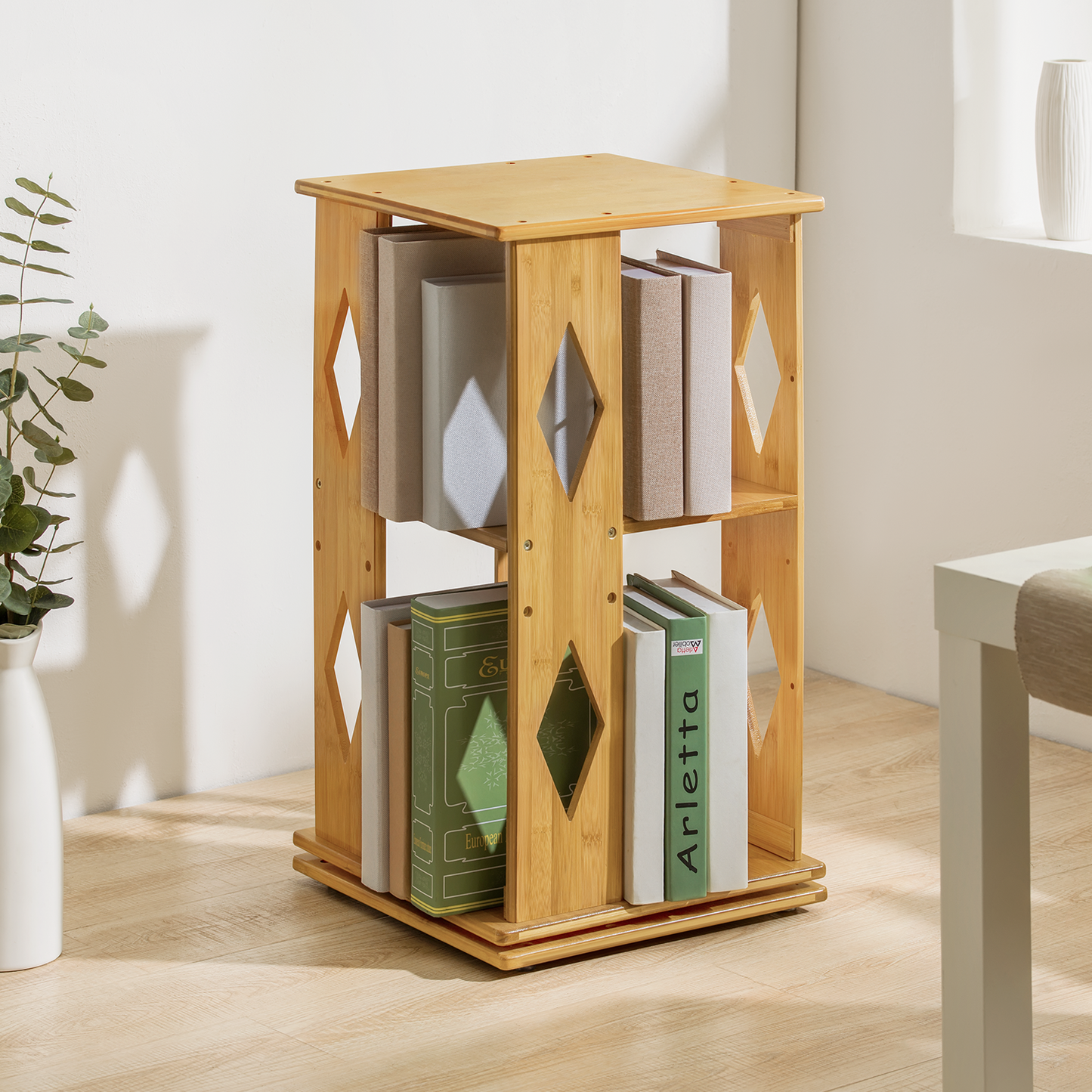 360° Swivel Bookshelf - Diamond Hollow Pattern - 15" - Natural