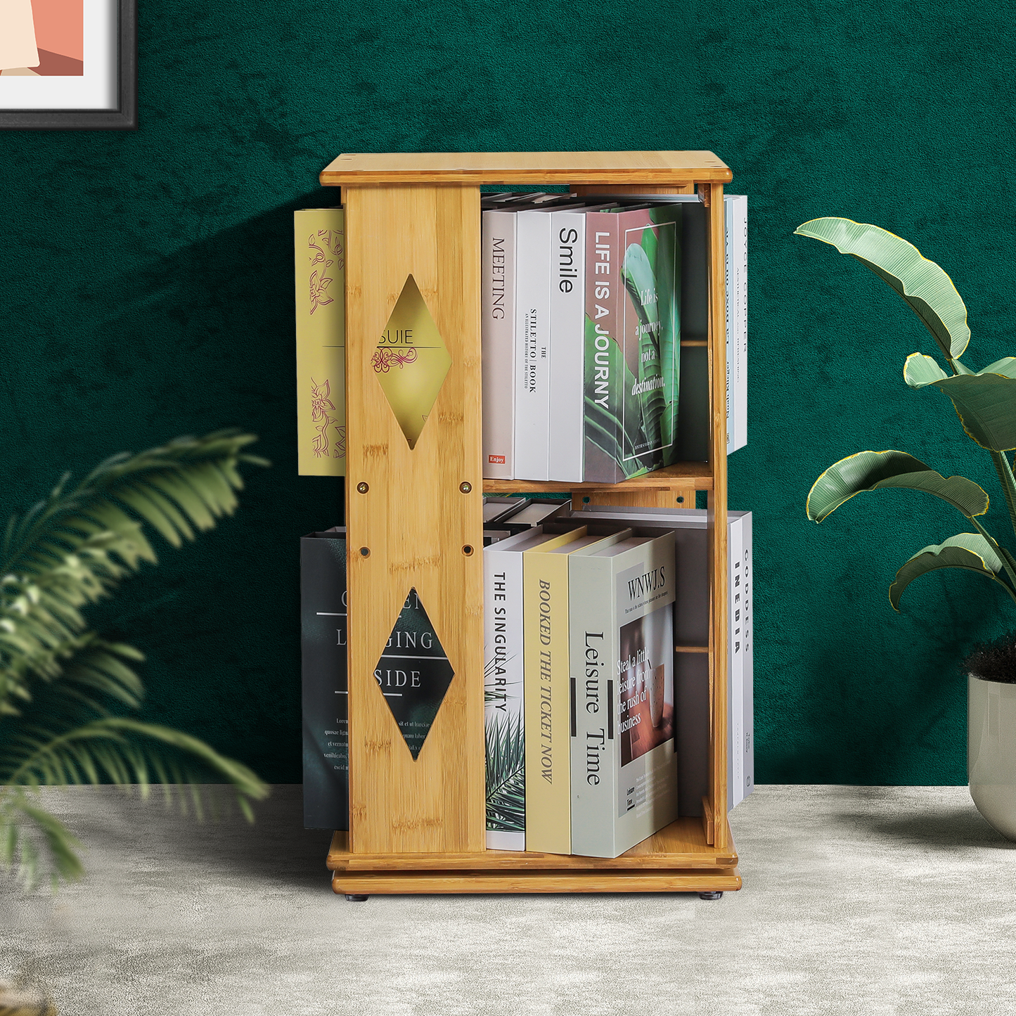 360° Swivel Bookshelf - Diamond Hollow Pattern - 15" - Natural
