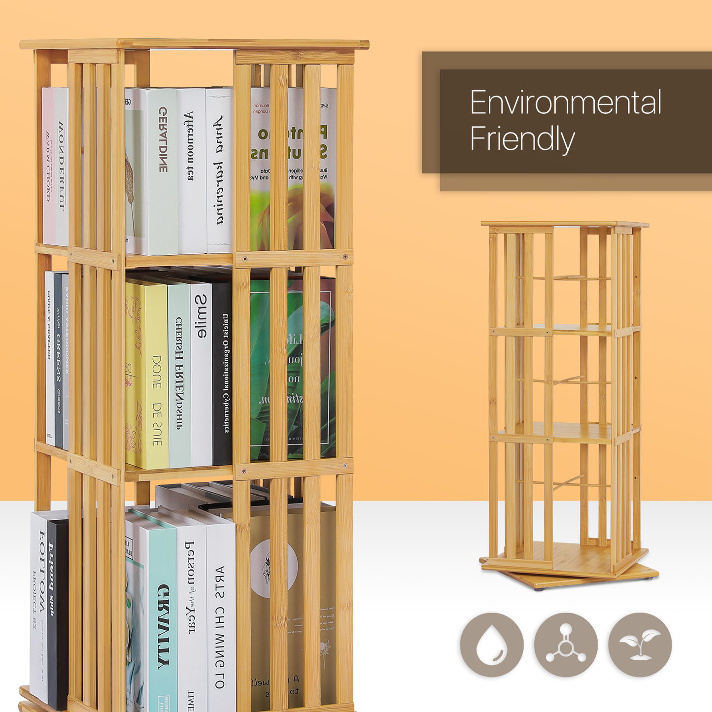 360°Swivel Bookshelf - Vertical Fence Pattern - 15" - Natural