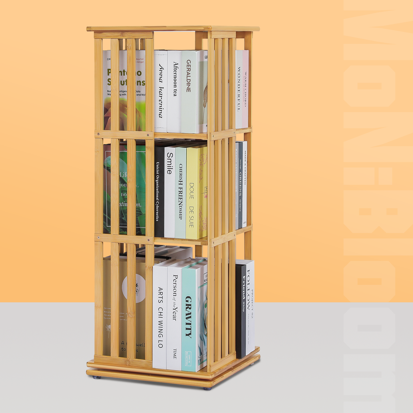 360°Swivel Bookshelf - Vertical Fence Pattern - 15" - Natural