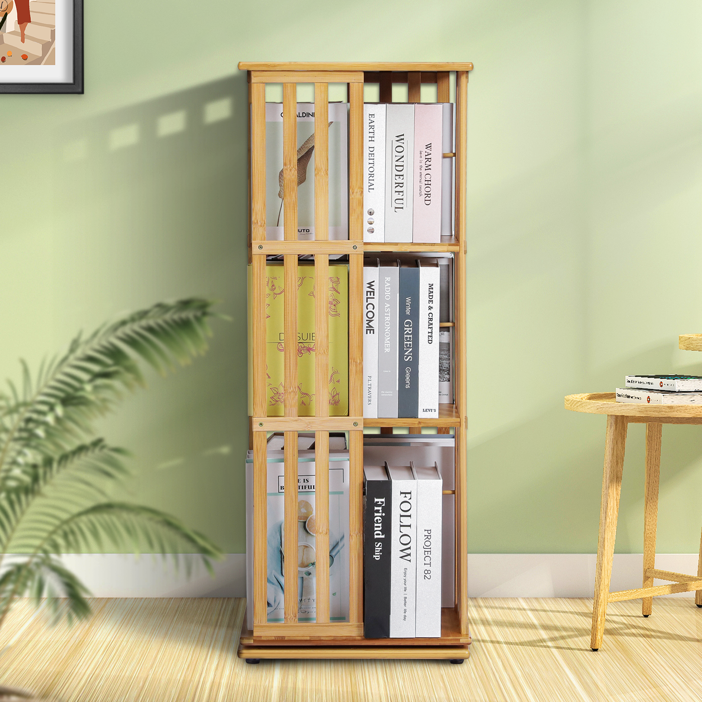 360°Swivel Bookshelf - Vertical Fence Pattern - 15" - Natural