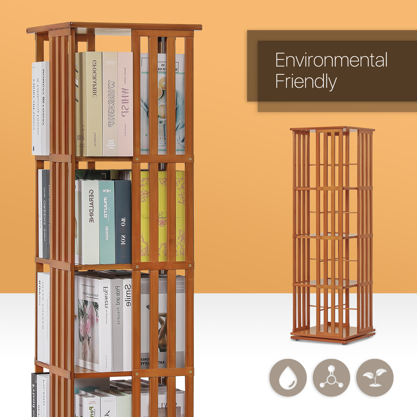 360°Swivel Bookshelf - Vertical Fence Pattern - 15" - Brown