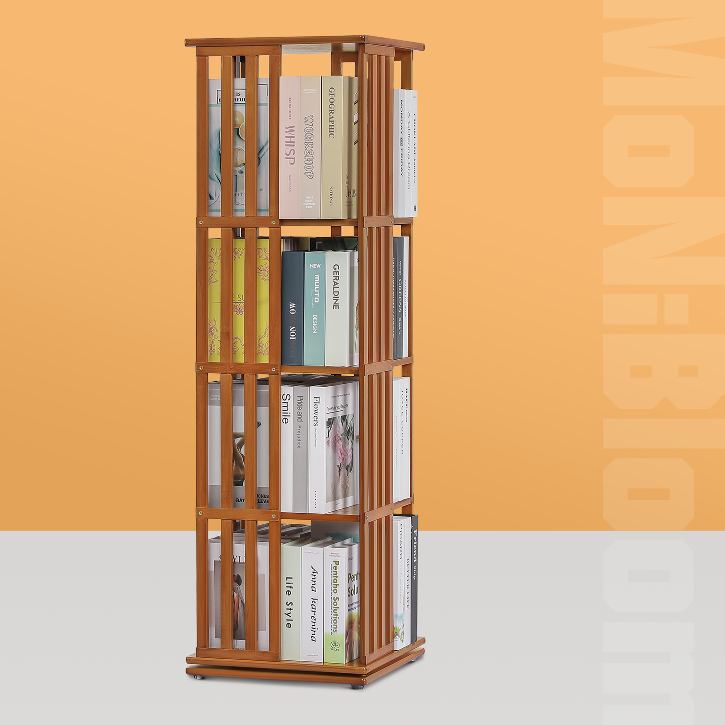 360°Swivel Bookshelf - Vertical Fence Pattern - 15" - Brown