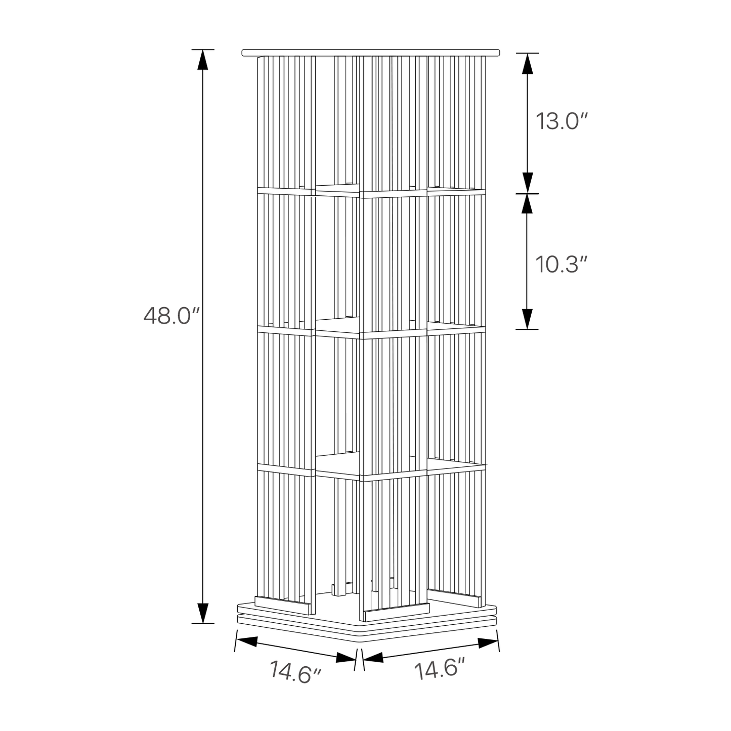 360°Swivel Bookshelf - Vertical Fence Pattern - 15" - Brown