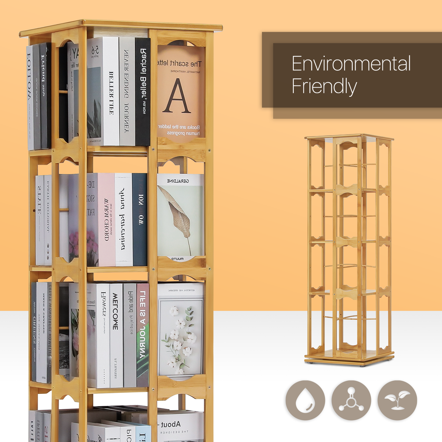 360°Swivel Bookshelf - Semi-Hollow Pattern - 15" - Natural