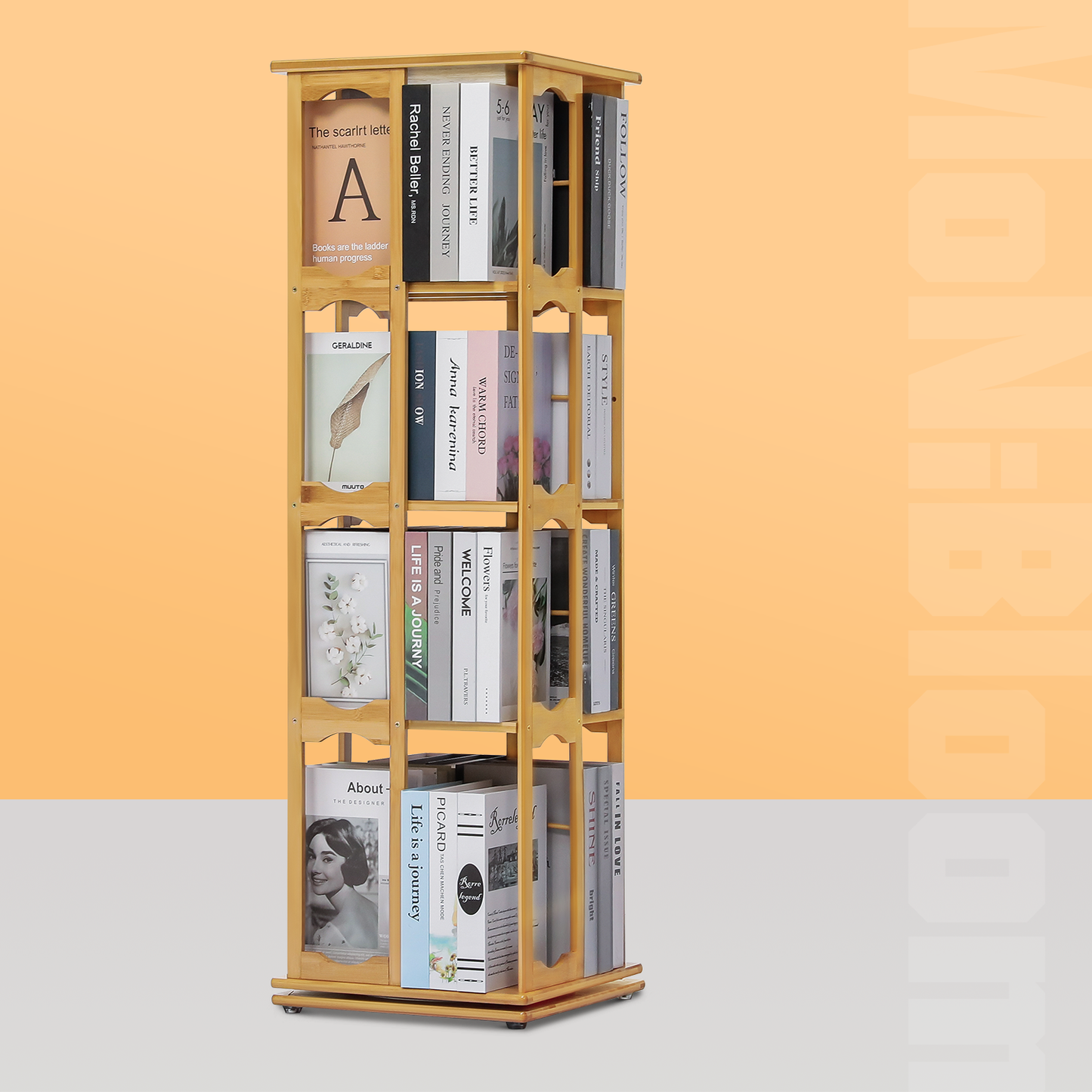 360°Swivel Bookshelf - Semi-Hollow Pattern - 15" - Natural