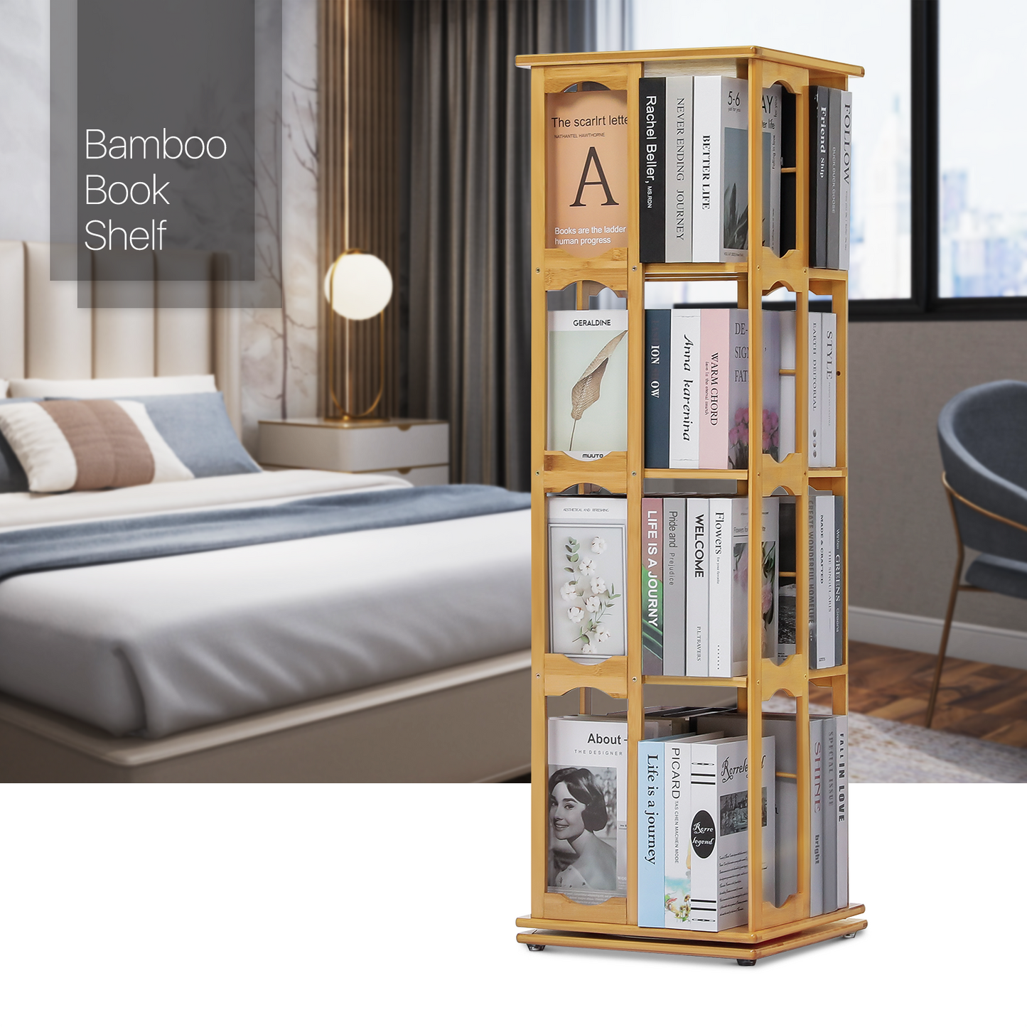 360°Swivel Bookshelf - Semi-Hollow Pattern - 15" - Natural