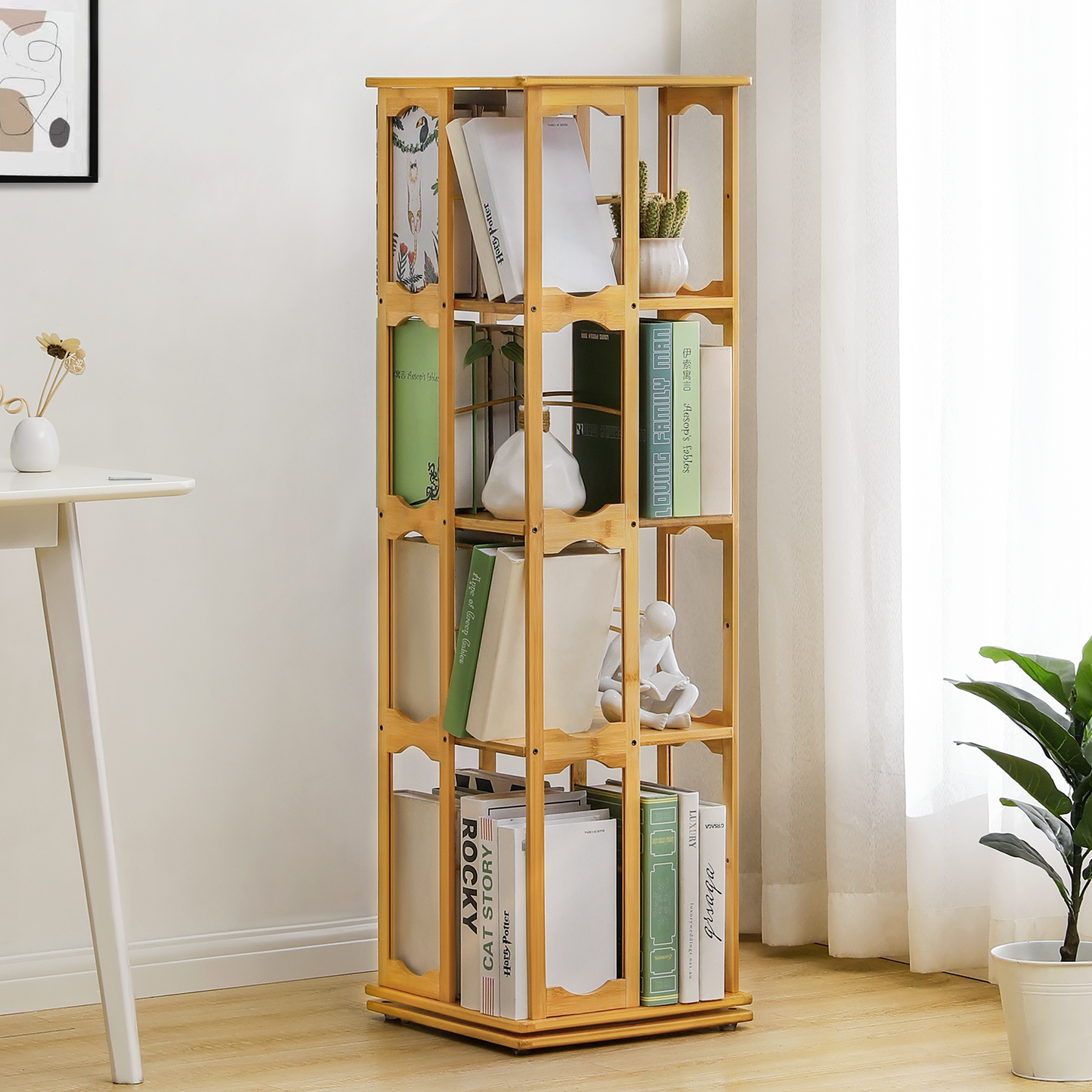 360°Swivel Bookshelf - Semi-Hollow Pattern - 15" - Natural