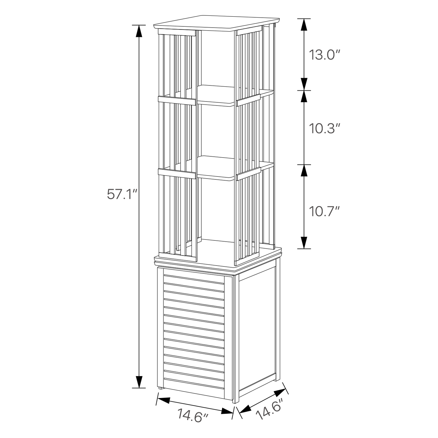 360°Swivel Bookshelf - Vertical Fence Pattern - with Bottom Cabinet Storage - 15" - Natural
