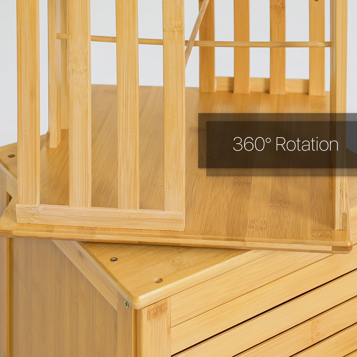 360°Swivel Bookshelf - Vertical Fence Pattern - with Bottom Cabinet Storage - 15" - Natural
