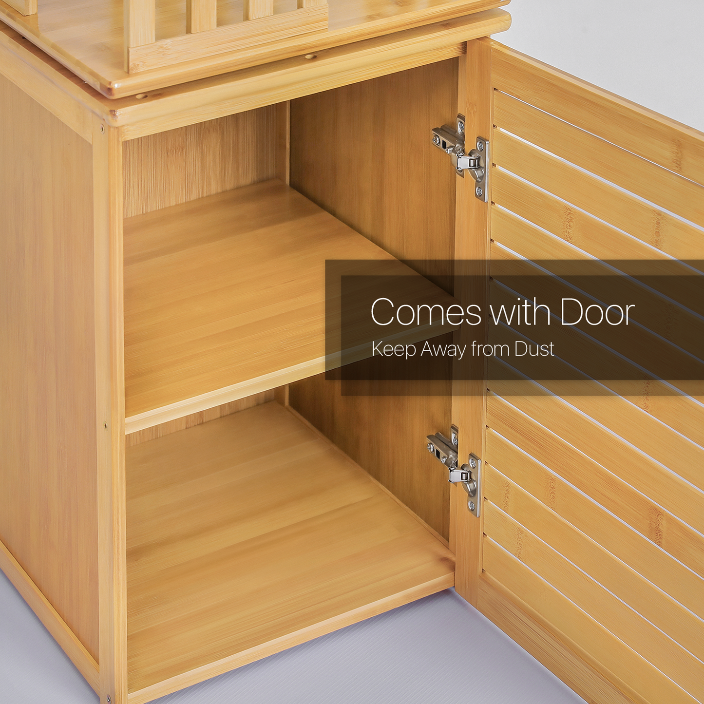 360°Swivel Bookshelf - Vertical Fence Pattern - with Bottom Cabinet Storage - 15" - Natural