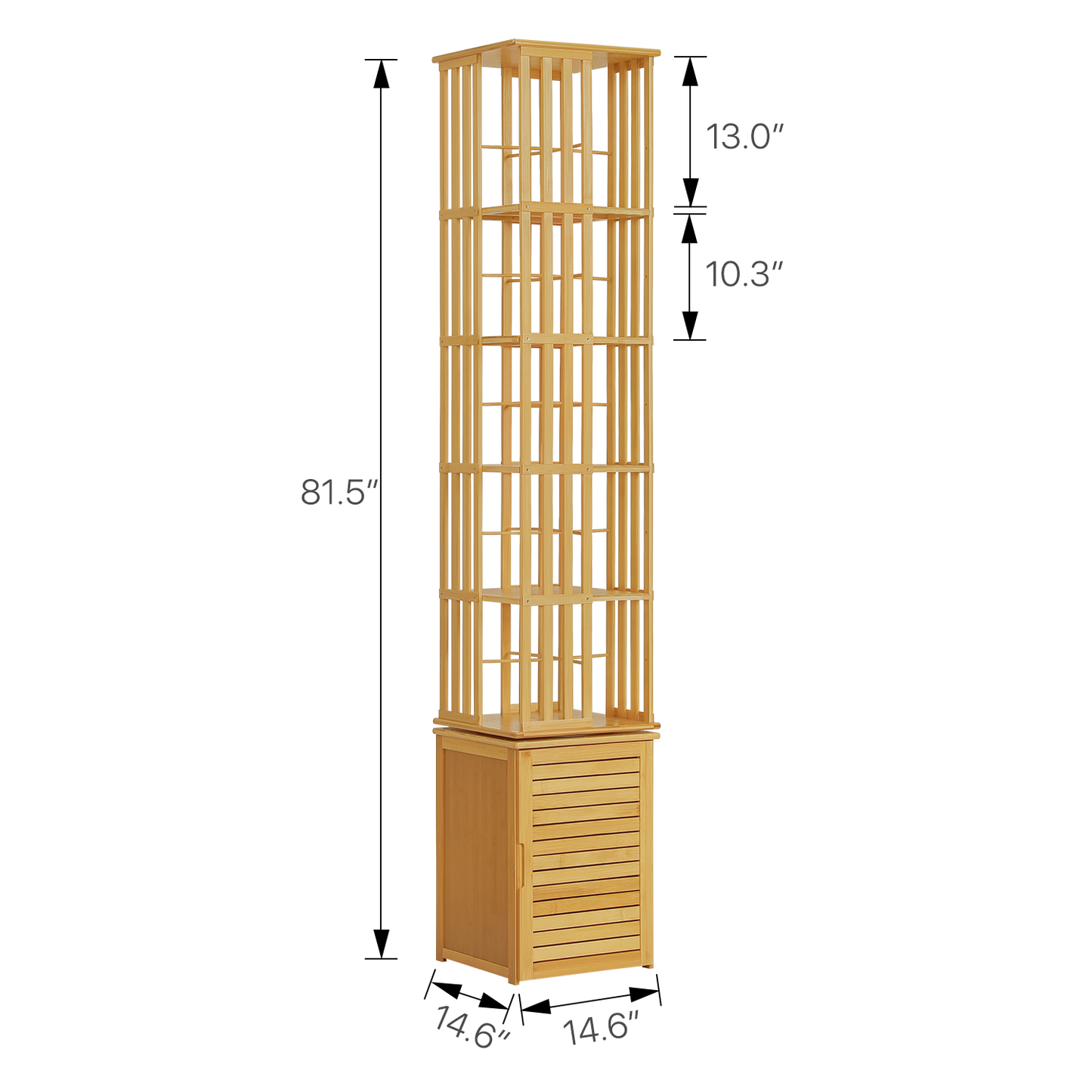 360°Swivel Bookshelf - Vertical Fence Pattern - with Bottom Cabinet Storage - 15" - Natural