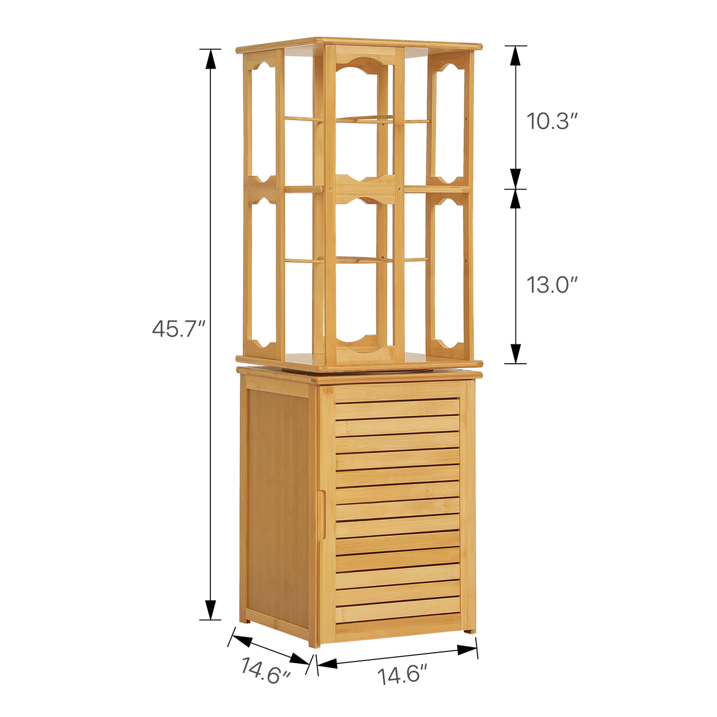 360°Swivel Bookshelf - Oval Hollow Pattern - with Bottom Cabinet Storage - 15" - Natural